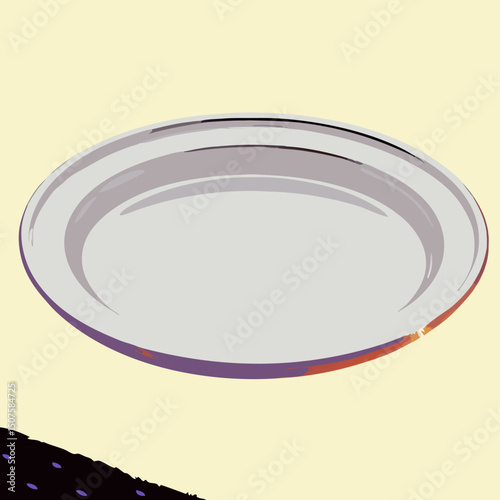 Empty Gray Plate on Beige Background, Simple Dishware