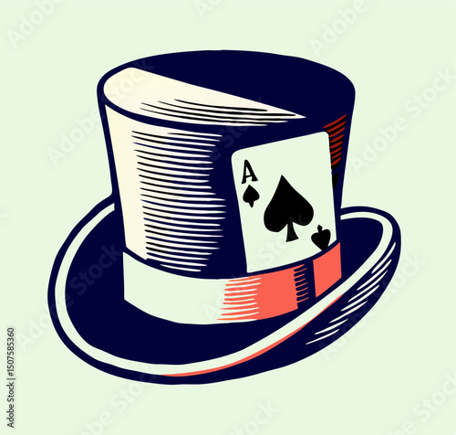 Ace of Spades Top Hat Illustration, Vintage Style
