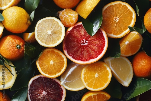 Vibrant Display of Citrus Fruits With Bright Colors and Varied Textures in a ...
