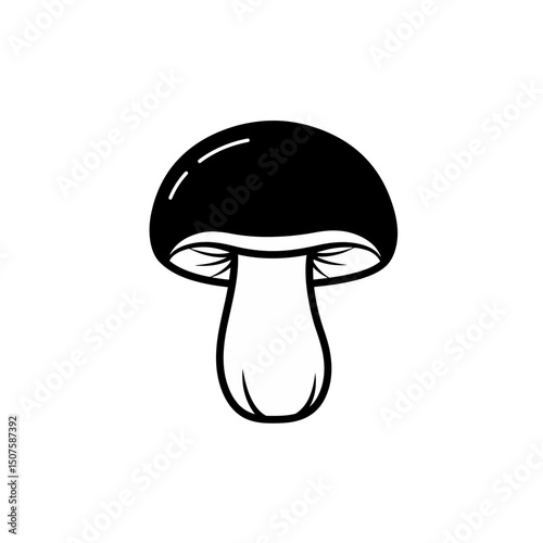 Black and white cep mushroom illustration with smooth curves and shapes. Biodiversity concept. Cooking and culinary