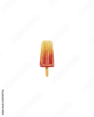  Watercolor illustration of a fruit popsicle with a yellow to red gradient 
