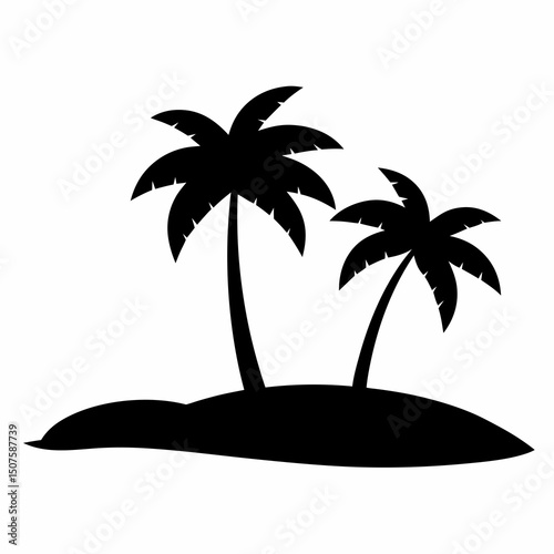 Small island with two palm trees and boat