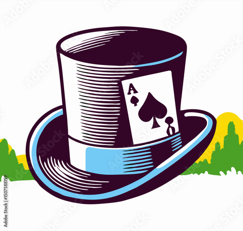 Vintage Illustration of Top Hat with Ace of Spades