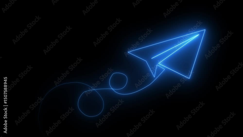 custom made wallpaper toronto digitalblue color paper plane flying in and out of the frame. Neon glowing Paper airplane is flying. Business success concept. One line drawing. Paper aero plane origami concept.