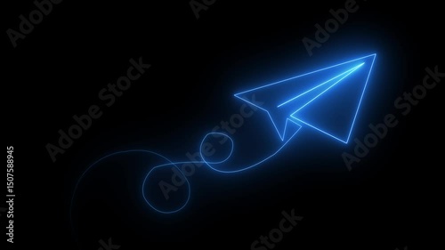 Wallpaper Mural blue color paper plane flying in and out of the frame. Neon glowing Paper airplane is flying. Business success concept. One line drawing. Paper aero plane origami concept. Torontodigital.ca