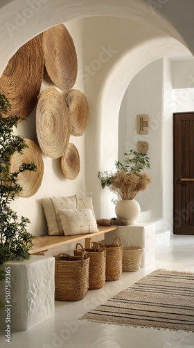 Cozy Indoor Entryway With Natural Decor and Warm Lighting in a Serene Home Se...