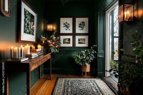 Cozy Hallway Decor With Candles and Plants Enhances Home Ambiance in Evening ...
