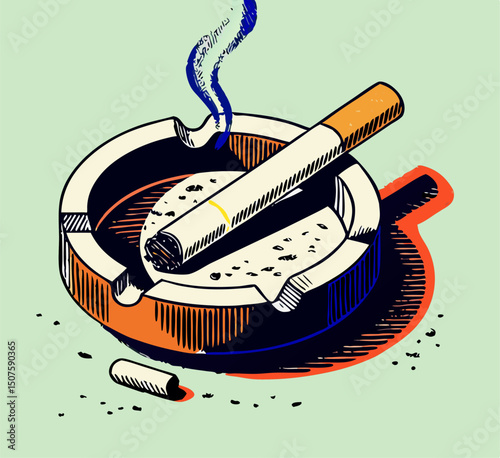 Isometric Illustration: Cigarette in Ashtray