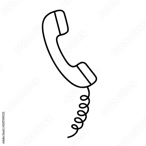 Retro Linear Vector Illustration: Vintage Landline Telephone with Spiral Cord for Home Office Communication