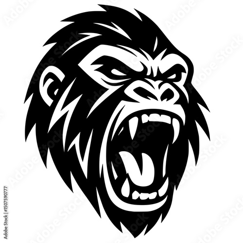 Fierce Gorilla Animal Vector Art Silhouette: Powerful Monochrome Wildlife Illustration with Angry, Muscular Expression