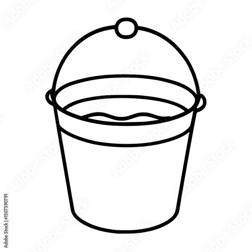 Minimalist Water Bucket Vector Illustration: Icon Line Art of Household Cleaning Tool and Gardening Container