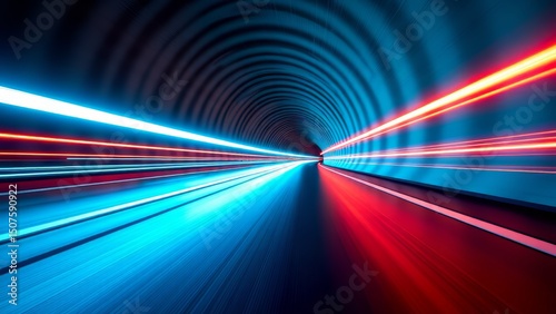 Light trails in futuristic tunnel: dynamic speed