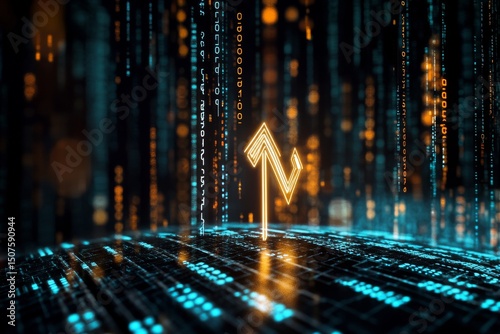 Digital Arrow Depicting Growth Over a Circuit Board With Glowing Elements and...