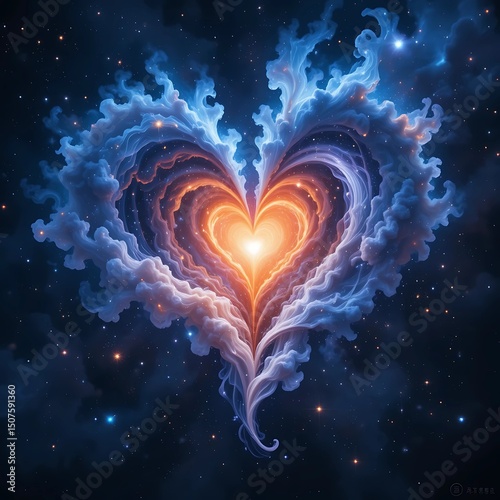 Heart Shaped Nebula Glowing with Colorful Light in the Depths of Space