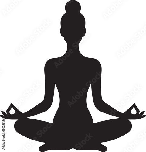 Woman in lotus position practicing yoga and meditation vector illustration  