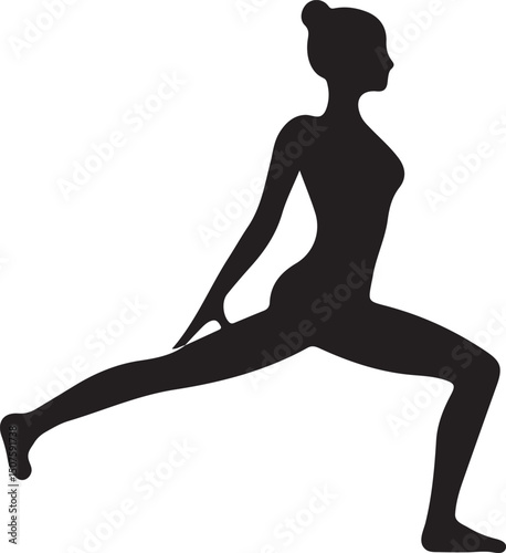 Woman in warrior pose yoga position silhouette on white vector illustration  