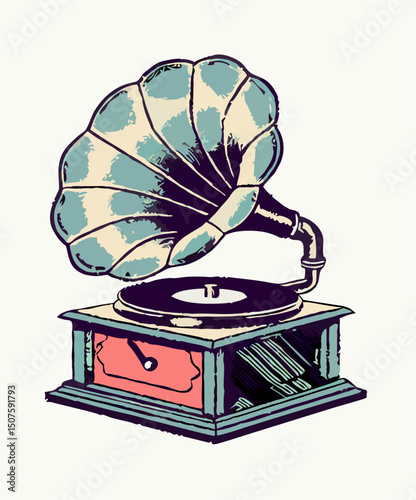 Vintage Gramophone Illustration: Retro Music Player Design