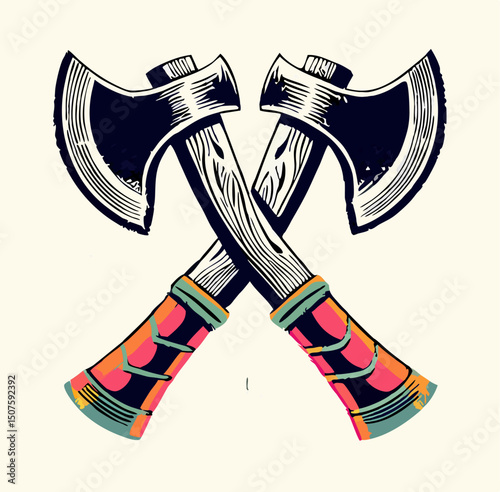Crossed Viking Axes Graphic Design Illustration