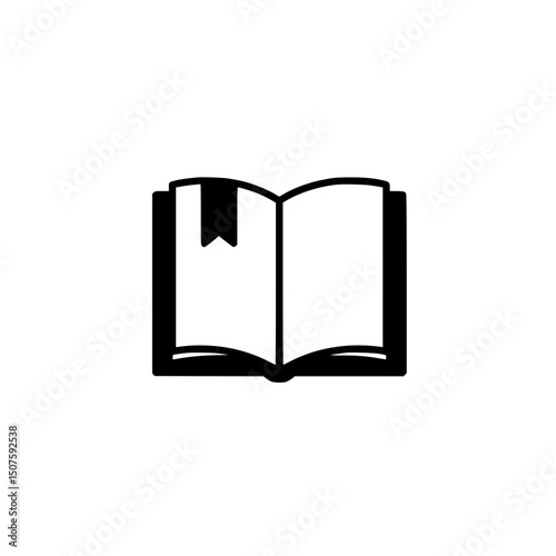 Icon Open book with bookmark in flat black design  