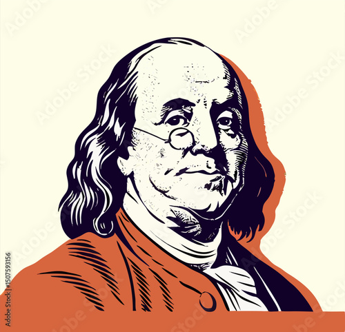 Benjamin Franklin Portrait Illustration, Vintage Style
