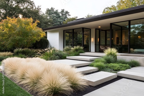 Modern House With Sleek Architecture and Landscaped Garden in Bright Daylight