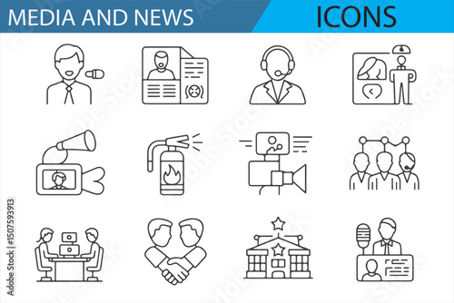 Set of Icons for Newsrooms, Reporters, and Media Outlets