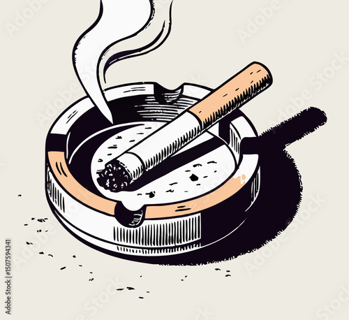 Smoking Cigarette in Ashtray: Vintage Illustration