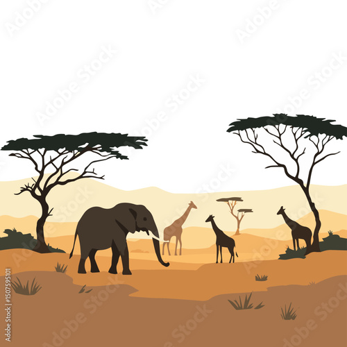 sunset in the safari vector illustration