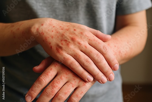 Wallpaper Mural Skin condition affecting hands with visible redness and irritation in indoor setting Torontodigital.ca