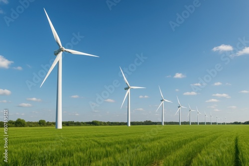 Wallpaper Mural Renewable energy landscape with wind turbines across green fields under a blue sky Torontodigital.ca