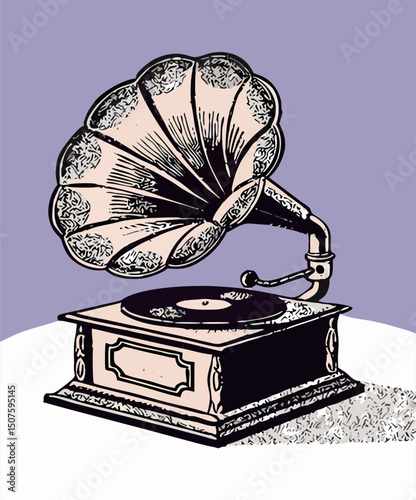 Vintage Gramophone Illustration: Antique Phonograph Drawing