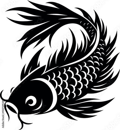 Elegant Black Koi Fish Silhouette