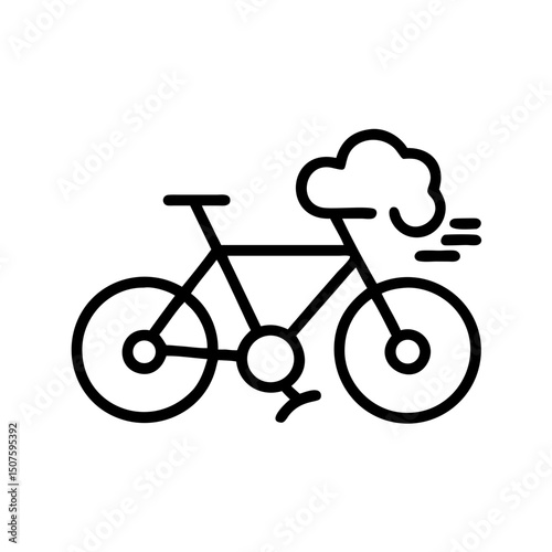 Bike icon with cloud and motion lines representing pollution  