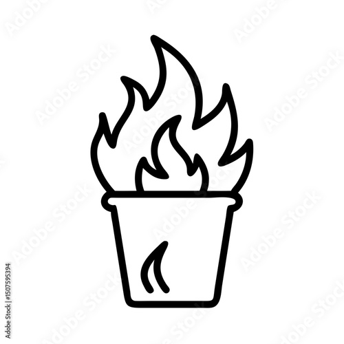 Burning waste in a container with flames rising upward  