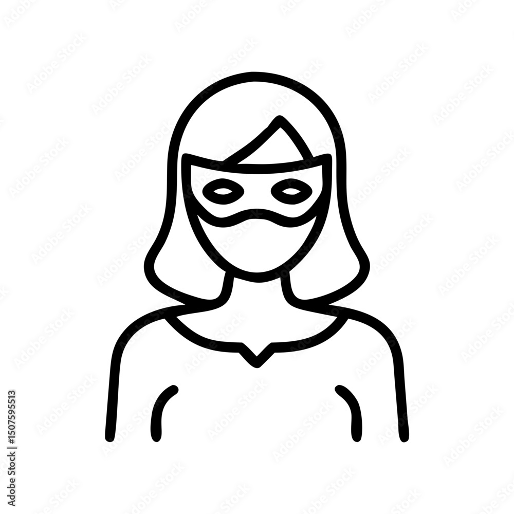 Obraz premium Line art of woman wearing mask and smiling in superhero style 