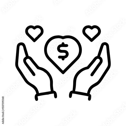 Hands holding heart with dollar sign and hearts floating above
