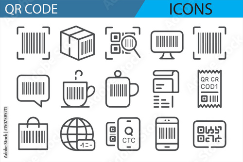 Flat Design QR Code and Barcode Icons for Mobile and Retail