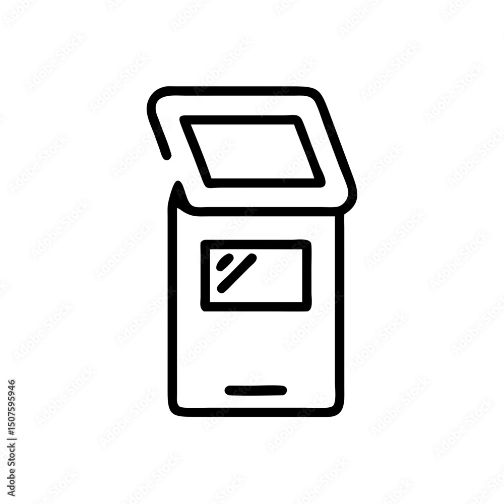 ATM machine in minimalistic line art style on white background ATM machine in minimalistic line art style on white background