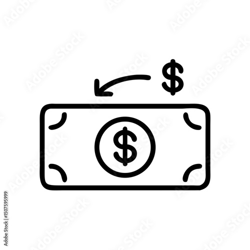 Cash flow icon with dollar sign and arrow representing transaction  