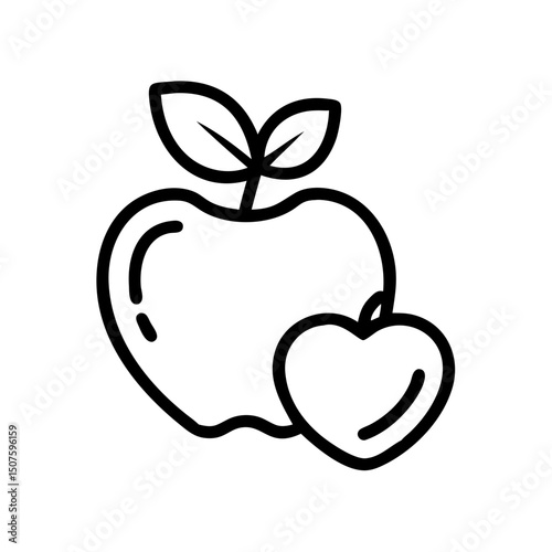 Apple with heart symbol in minimal line art style  