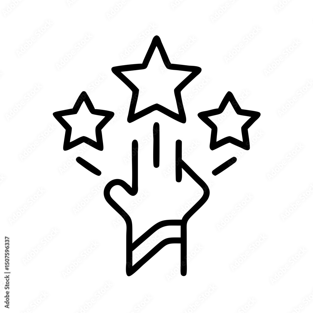 Hand reaching for stars in a minimalist line art style Hand reaching for stars in a minimalist line art style