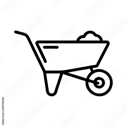 Line art wheelbarrow filled with soil for gardening tasks  