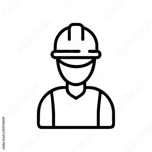 Construction worker wearing hard hat in line art style  