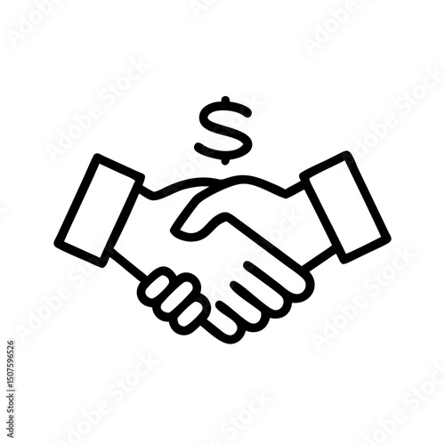 Hands shaking to symbolize business deal with dollar sign above  