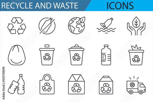 Recycling and Waste Icons Representing Sustainable Living and Green Efforts