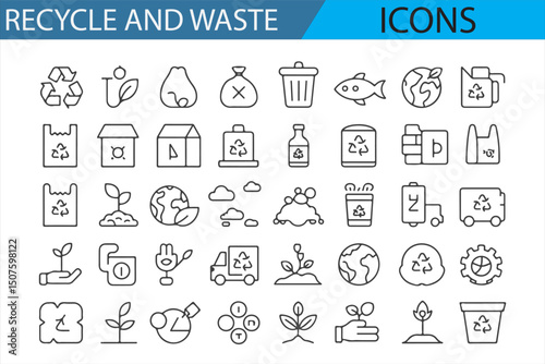 Waste and Recycling Icons for Environmental Awareness and Sustainability