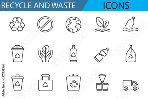 Set of Recycle and Waste Management Icons for Eco-friendly Projects