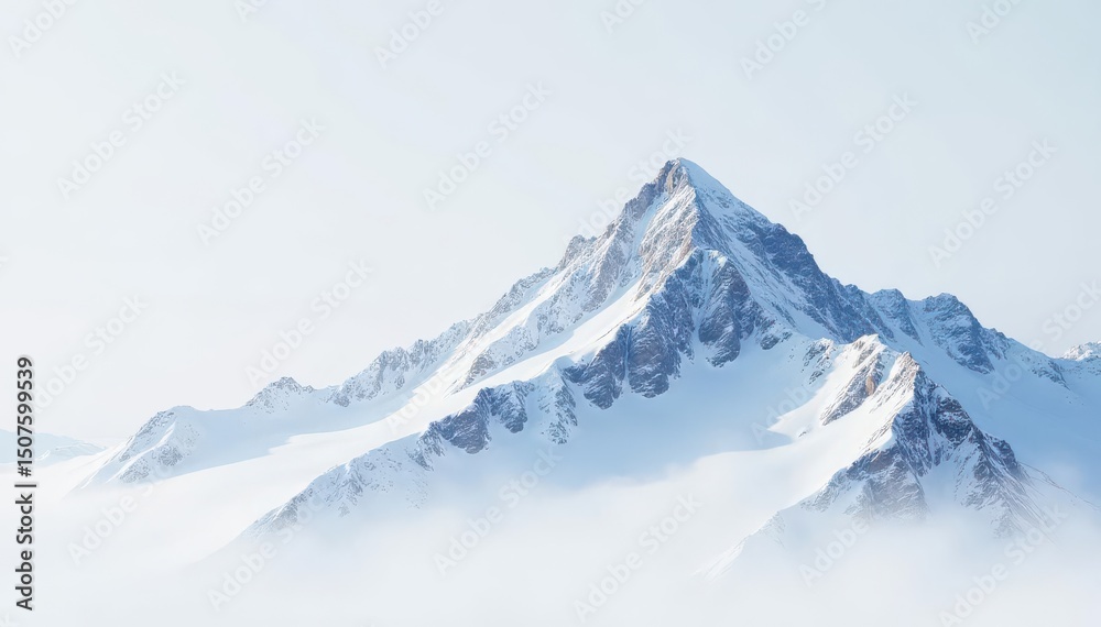 Obraz premium Snow-covered mountain peak, pristine white backdrop, background, view