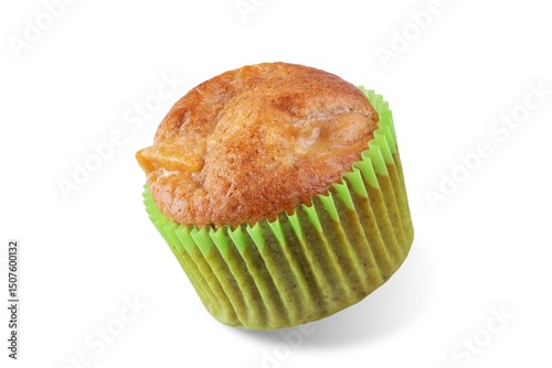 Cinnamon muffins with pear slices on a white isolated background