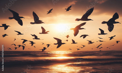 seagulls at sunset